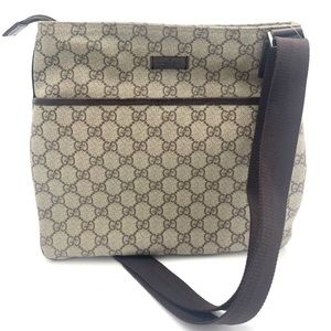 GUCCI GG Monogram Medium Flat Messenger Bag Dark Brown